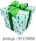 Christmas present of Christmas decors striped present with green ribbon 97179893
