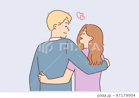 Happy young couple in love hugging  97179904