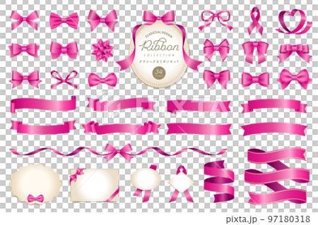 經典絲帶處理和框架矢量插圖集粉色/ 97180318
