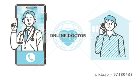 オンライン診療をする男性オンラインドクター【医療ベクターイラスト素材】 97180433