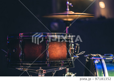 Close-up, part of a drum kit on a blurred background. 97181352