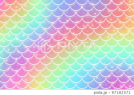 Mermaid rainbow background in fantasy style with scales. Unicorn holographic gradient texture. Sea fish kawaii vector backdrop. Mermaid rainbow background in fantasy style with scales. Unicorn holographic gradient texture. Sea fish kawaii vector backdrop. 97182371