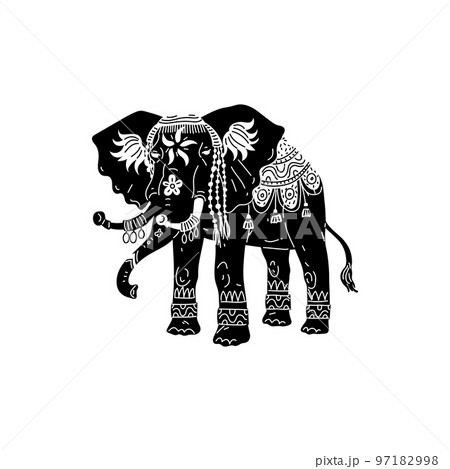 Elephant with African or Indian ethnic tribal ornament vector isolated. 97182998