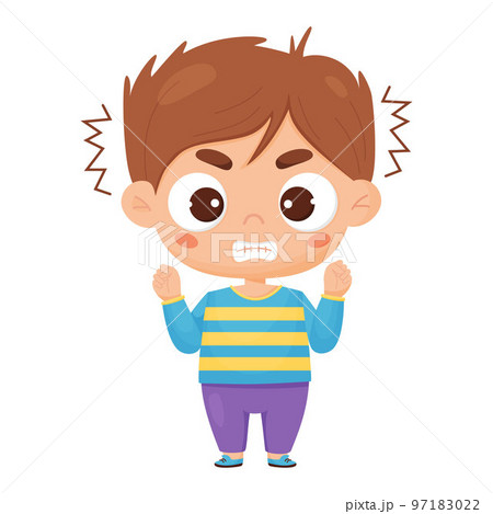 Angry dissatisfied boy. Male character emotion. Vector illustration in cartoon style Angry dissatisfied boy. Male character emotion. Vector illustration in cartoon style 97183022