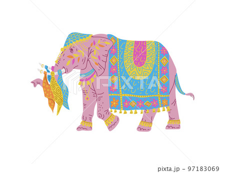 Elephant decorated for wedding or Hindu religious holidays, flat vector isolated. 97183069