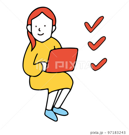 パソコンを見ながら確認する女性 パソコンを見ながら確認する女性 97183243