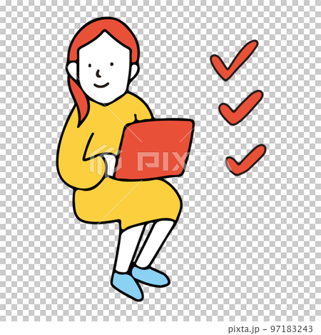 パソコンを見ながら確認する女性 パソコンを見ながら確認する女性 97183243