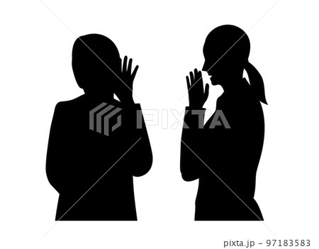 内緒話をする女性のシルエットイラスト 97183583