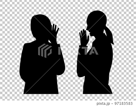 Silhouette illustration of a woman who talks secretly Silhouette illustration of a woman who talks secretly 97183583