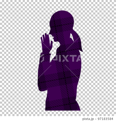 内緒話をする女性のシルエットイラスト　チェック柄 97183584