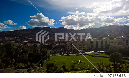 Aerial panoramic view to Cuzco in Peru 97183638