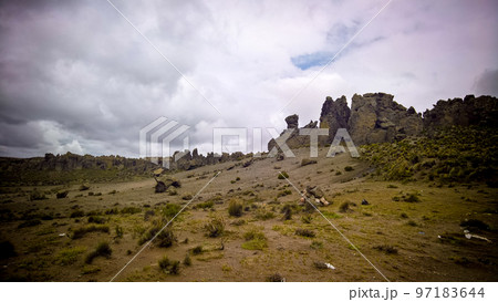 sandstone rock formation at Imata in Salinas and Aguada Blanca National Reservation, Arequipa, Peru 97183644