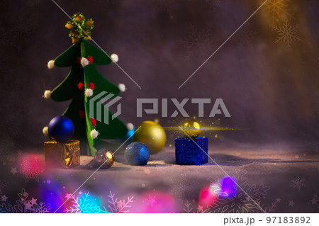 yellow blue toys new year flag patriot on a tree branch beautiful yellow blue toys new year flag patriot on a tree branch beautiful 97183892