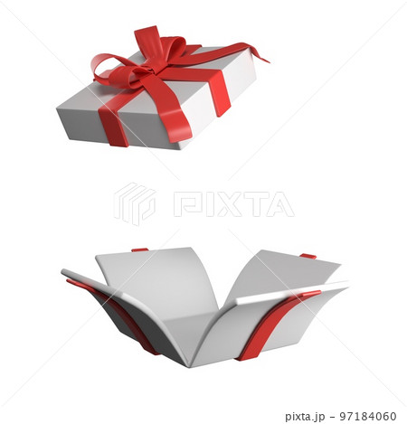 Giftbox. with red ribbon. isolated on white background. present gift box. 3D rendering Giftbox. with red ribbon. isolated on white background. present gift box. 3D rendering 97184060