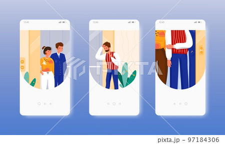 Claustrophobia. Panic. Fear of enclosed spaces. Mobile app screens, vector website banner template. UI, web site design. Claustrophobia. Panic. Fear of enclosed spaces. Mobile app screens, vector website banner template. UI, web site design. 97184306