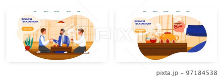 Business tea ceremony landing page design, website banner vector template set. Asian culture, japanese traditions. 97184538