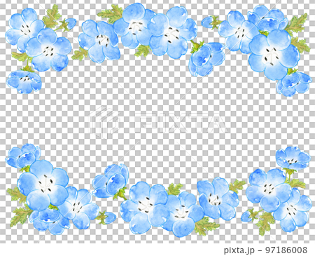 春の青いネモフィラの水彩画フレーム素材　横長 97186008
