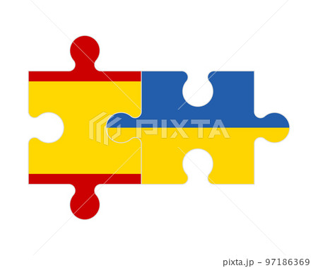 Puzzle of flags of Spain and Ukraine, vector 97186369