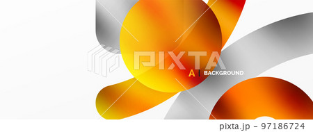 Metallic shiny geometric surfaces, round shapes and circles. Digital web futuristic template for wallpaper, banner, background, card, book Illustration, landing page 97186724