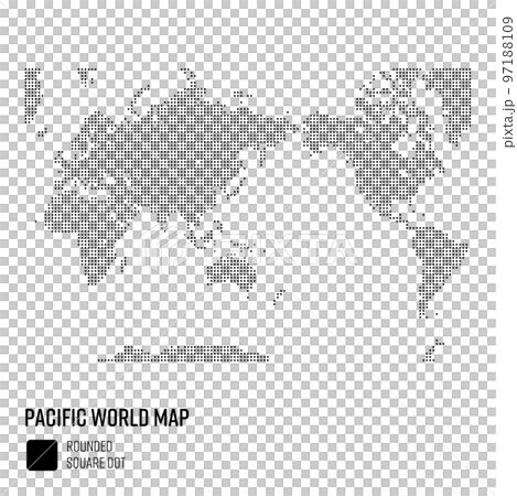 世界地図ドット 粗いドット 太平洋を中心とした世界 地域別にグループ 97188109