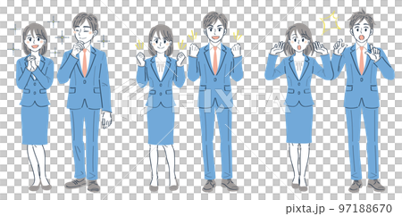 穿西裝的男女全身表情姿勢圖集（欽佩、膽量姿勢、驚訝） 97188670