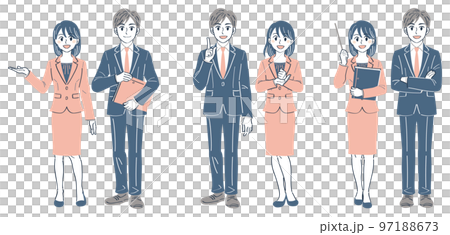 Men and women in business suits Full-body illustration set of facial expression poses (Explanation Explanation Guide) Men and women in business suits Full-body illustration set of facial expression poses (Explanation Explanation Guide) 97188673