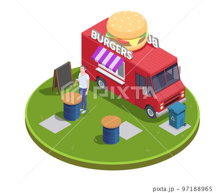 Burgers Truck Isometric Composition 97188965
