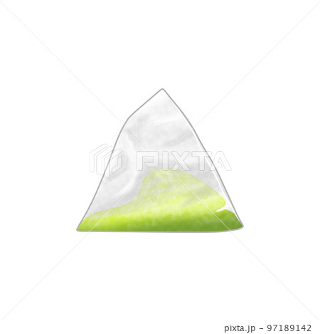 黄緑色の茶葉が入った三角ティーバッグ 97189142