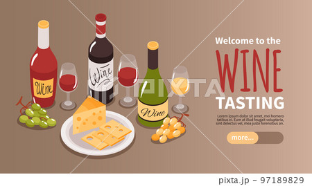 Wine Tasting Isometric Banner Wine Tasting Isometric Banner 97189829