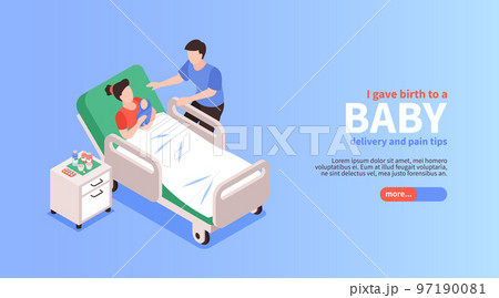 Childbirth Isometric Horizontal Banner 97190081
