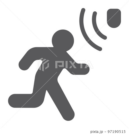 Motion detection glyph icon, security and detector, walking man sign, vector graphics, a solid pattern on a white background, eps 10. Motion detection glyph icon, security and detector, walking man sign, vector graphics, a solid pattern on a white background, eps 10. 97190515