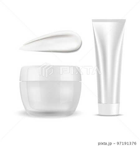 Cream, cosmetic in a white container, isolated vector. Jar mockup 97191376