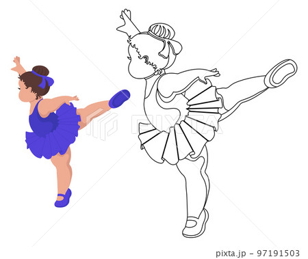 Little girl ballerina, outline drawing for coloring book. Illustration and sketch, print, vector Little girl ballerina, outline drawing for coloring book. Illustration and sketch, print, vector 97191503