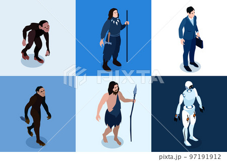 Human Evolution Isometric Square Icons 97191912