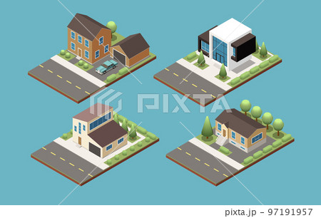 Suburban Building Isometric Compositions Suburban Building Isometric Compositions 97191957