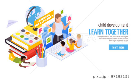 Kindergarten Online Isometric Banner 97192135