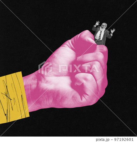 Conceptual contemporary art collage. Ideas, imagination, surrealism, cubism. Concept of propaganda, mass media influence, info, addiction. 97192601