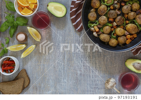 American lunch fried piece of meat and potatoes 97193191