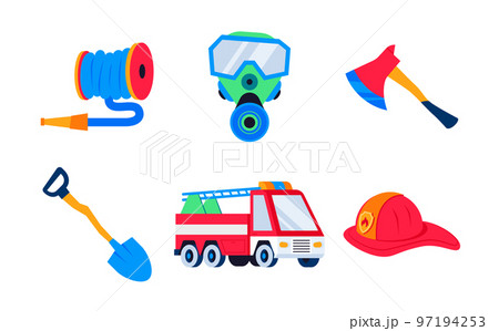 Flame Fighting Kit - flat design style object set Flame Fighting Kit - flat design style object set 97194253