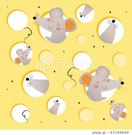 cheese with mice peeking out of holes 97194609