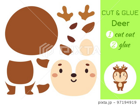 Cut and glue paper little deer. Kids crafts activity page. Educational game for preschool children. DIY worksheet. Kids art game and activities jigsaw. Vector stock illustration 97194919