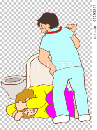 保護室で精神科看護補助スタッフから虐待を受け怯える双極性障害の女性のイラスト 保護室で精神科看護補助スタッフから虐待を受け怯える双極性障害の女性のイラスト 97195263