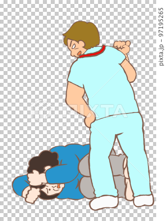 Illustration of a woman with schizophrenia who is abused and frightened by psychiatric nursing assistant staff Illustration of a woman with schizophrenia who is abused and frightened by psychiatric nursing assistant staff 97195265