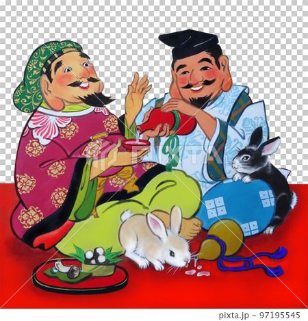 干支の兎と七福神の恵比寿と大黒 97195545