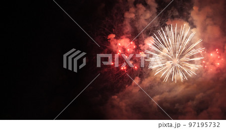 Colorful vibrant Firework celebrate anniversary happy new year 2023, 4th of july holiday festival. colorful firework in the night time to celebrate national holiday. countdown new year 2023 party time Colorful vibrant Firework celebrate anniversary happy new year 2023, 4th of july holiday festival. colorful firework in the night time to celebrate national holiday. countdown new year 2023 party time 97195732