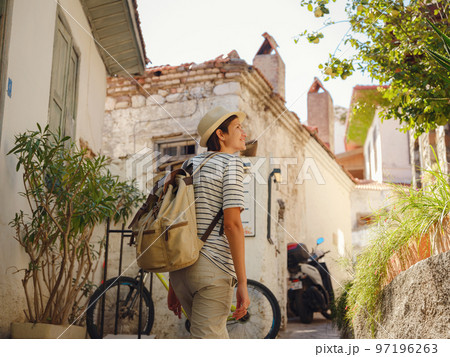 Tourist Woman on Beautiful Streets of old Marmaris. 97196263