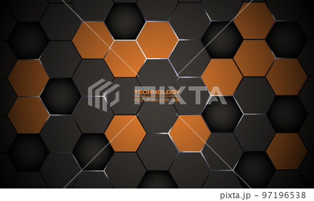 Orange and dark brown hexagonal abstract technology background. 97196538