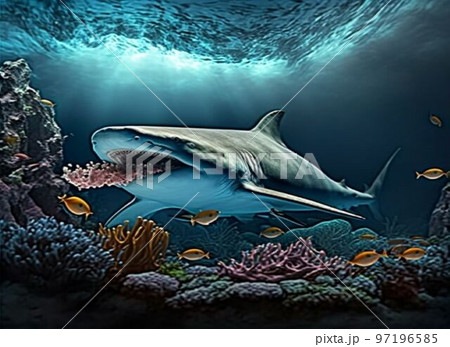 海底で餌を食べるホホジロザメ 海底で餌を食べるホホジロザメ 97196585