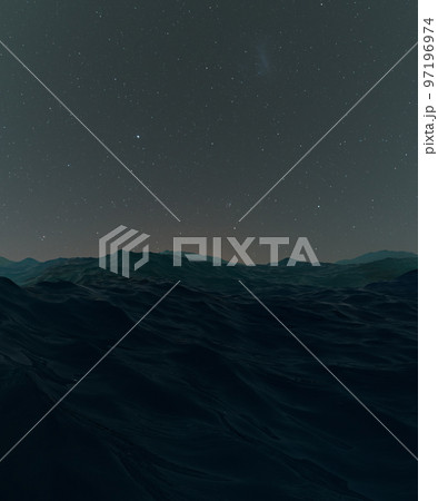 Raging ocean on a starry night. 3d render, 3d illustration. 97196974