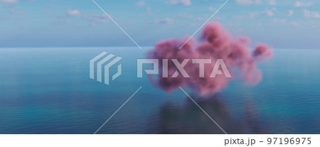 Surreal seascape with pink Sci-Fi cloud. 3d illustration, 3d render. Surreal seascape with pink Sci-Fi cloud. 3d illustration, 3d render. 97196975